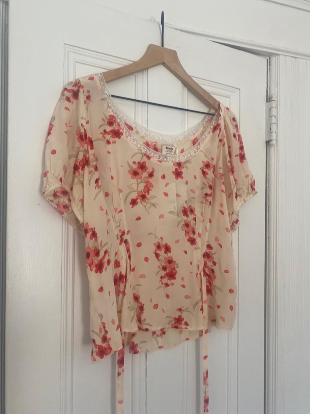 J. Crew x Rouje - White/Red Floral Poet Top - Size 16 - Picture 3 of 16